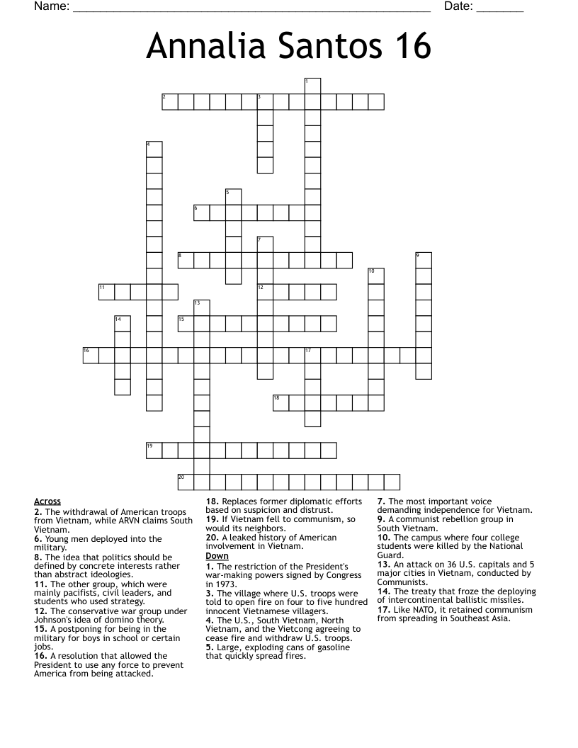 Annalia Santos 16 Crossword