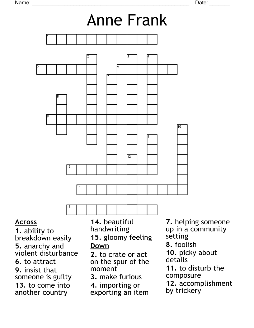 Anne Frank Crossword