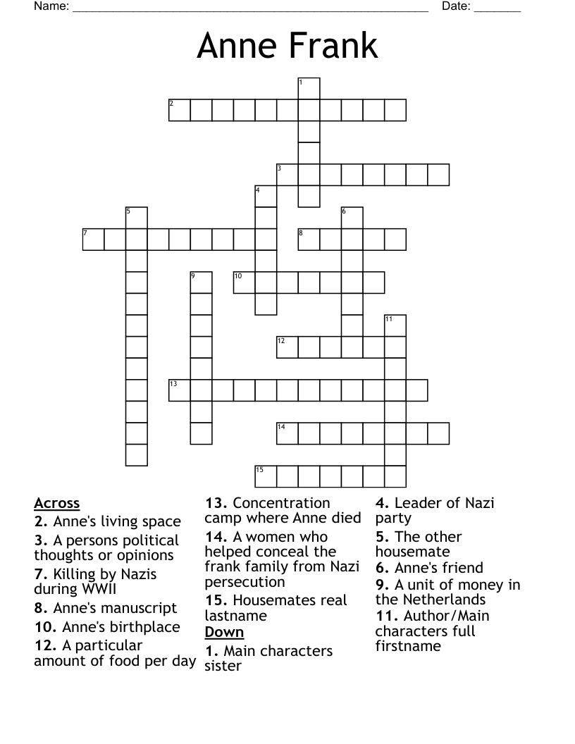 Anne Frank Crossword