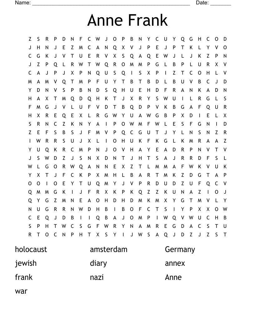 Anne Frank Word Search