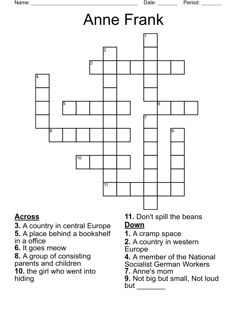 Anne Frank Crossword