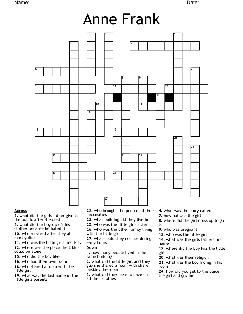 Anne Frank Crossword