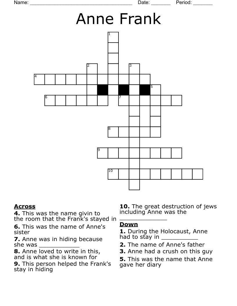 Anne Frank Crossword