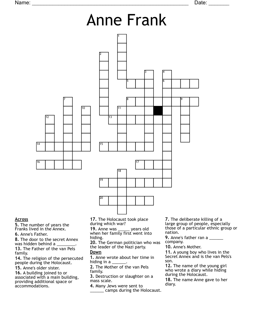 Anne Frank Crossword