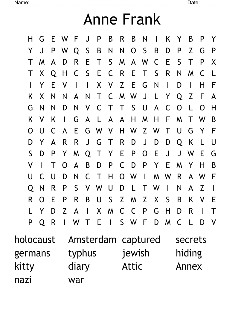 Anne Frank Word Search