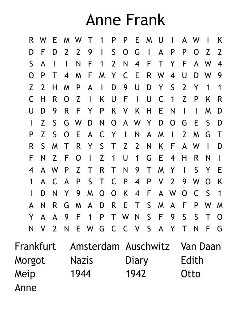 Anne Frank Word Search