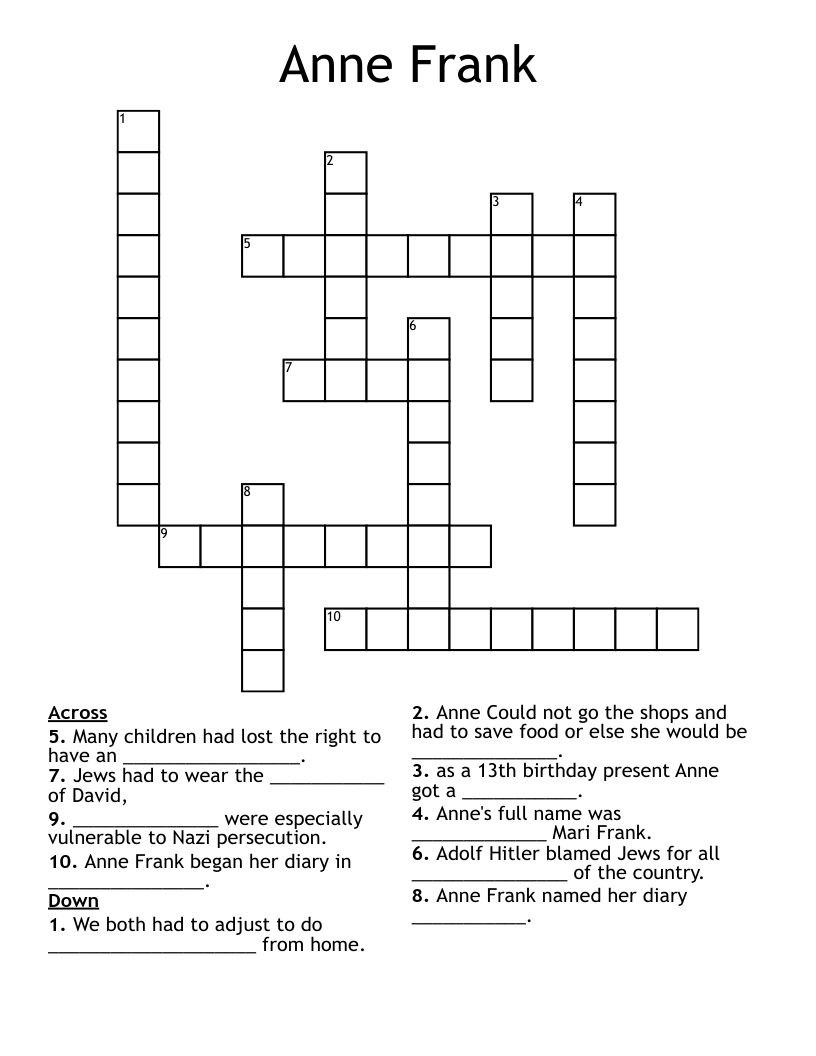 Anne Frank Crossword