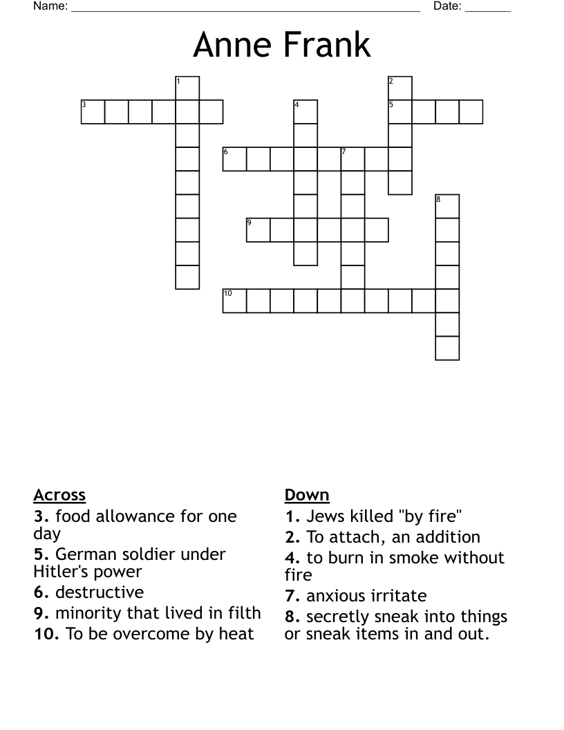 Anne Frank Crossword