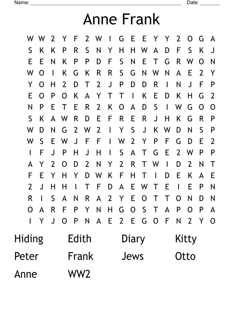 Anne Frank Word Search
