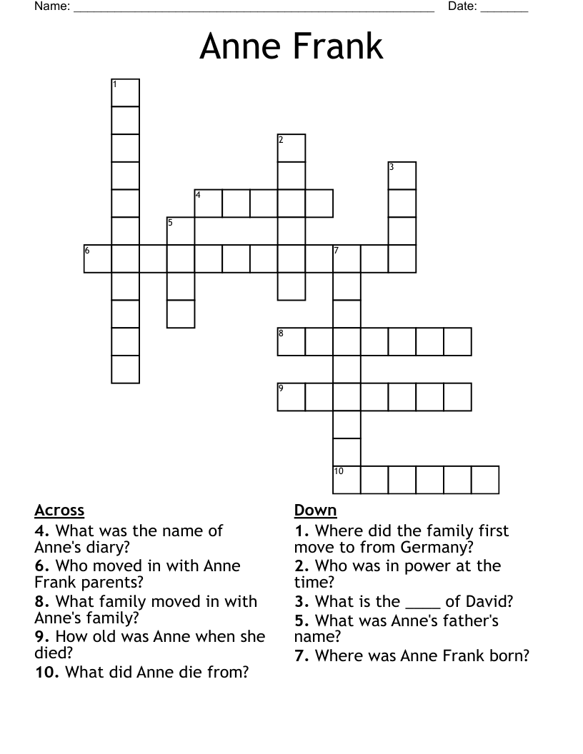 Anne Frank Crossword
