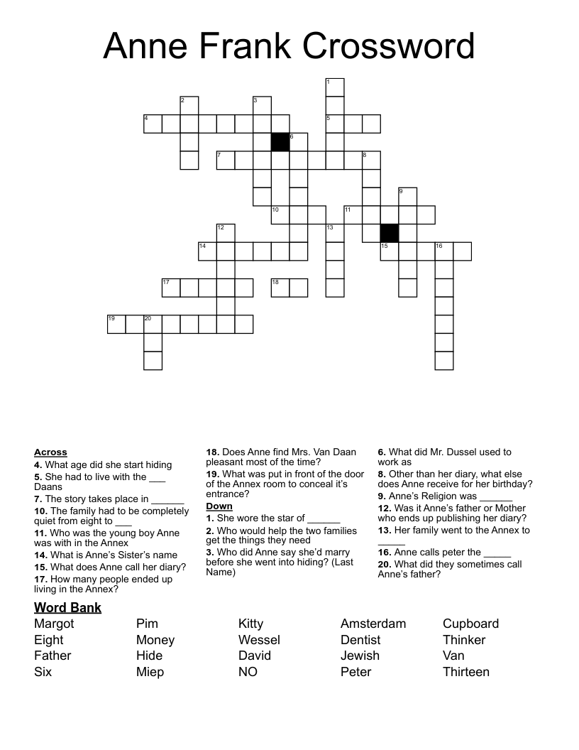 Anne Frank Crossword