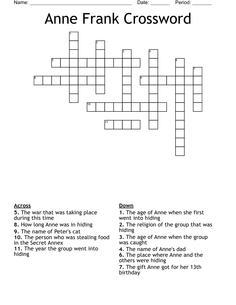 Anne Frank Crossword