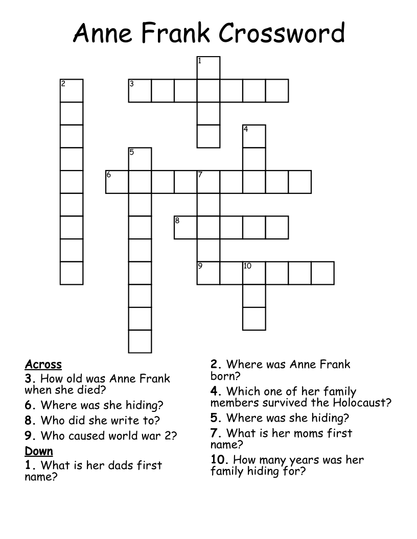 Anne Frank Crossword