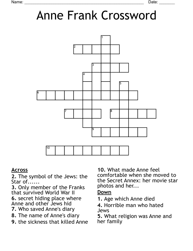 Anne Frank Crossword