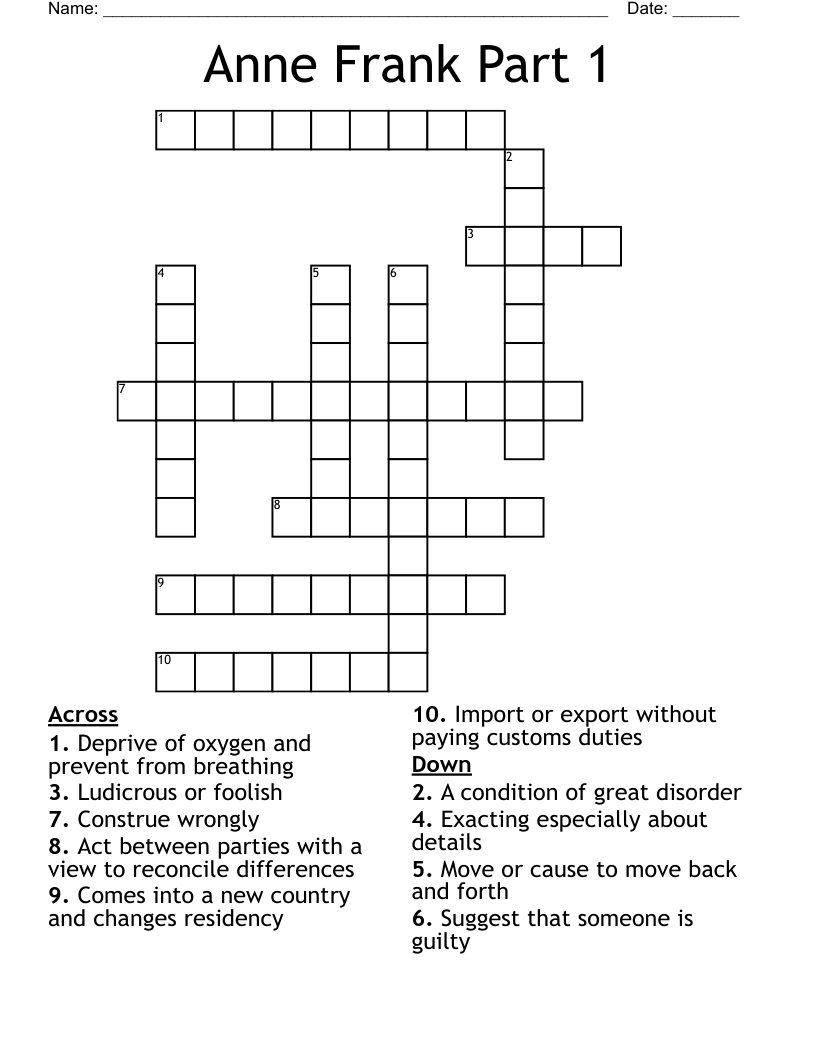 Anne Frank Part 1 Crossword