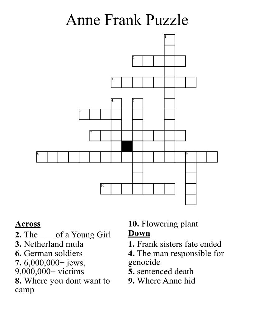 Anne Frank Puzzle Crossword