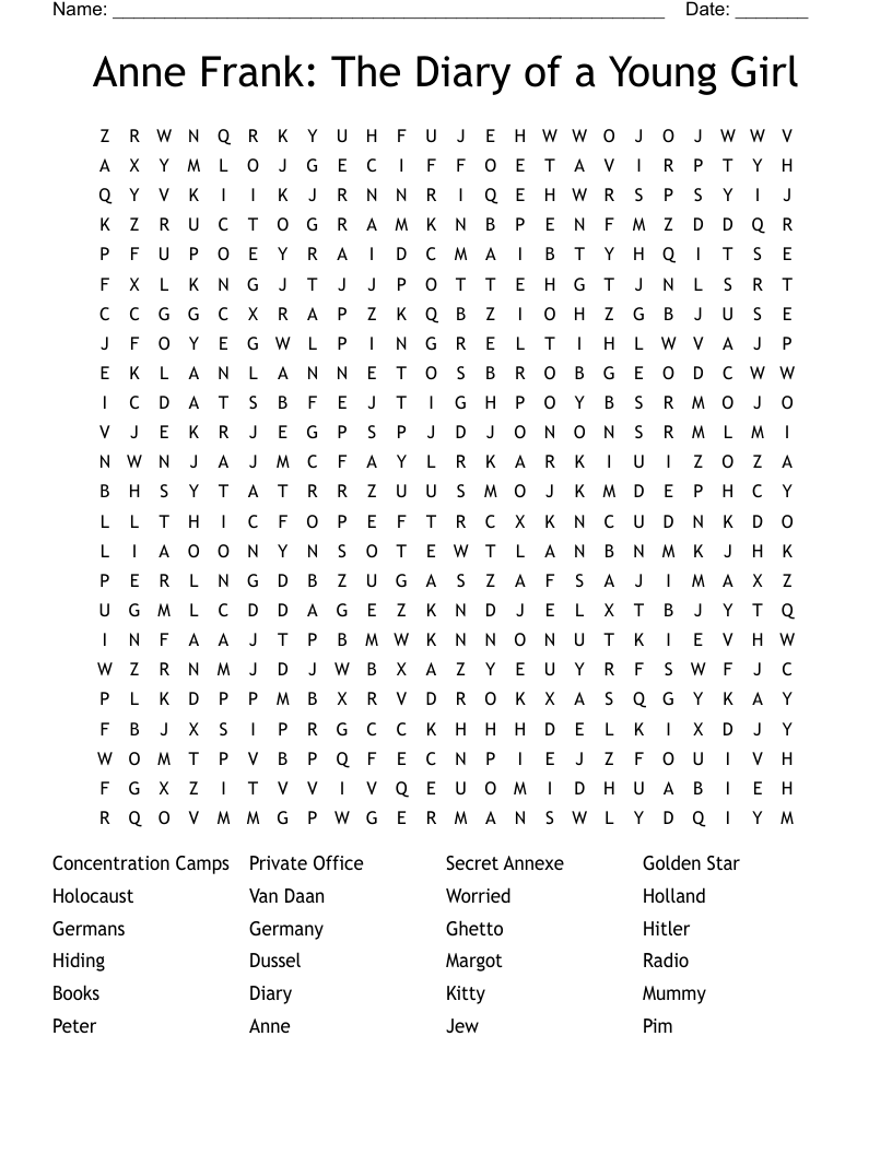 Anne Frank: The Diary of a Young Girl Word Search