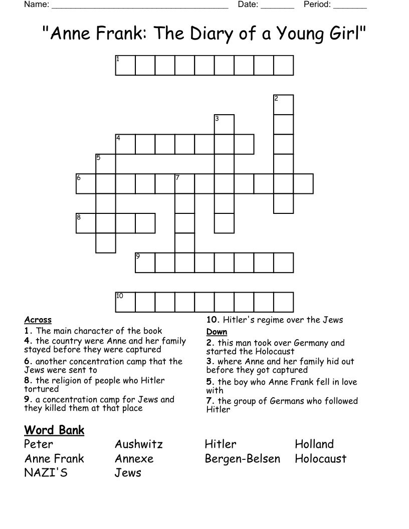 "Anne Frank: The Diary of a Young Girl" Crossword