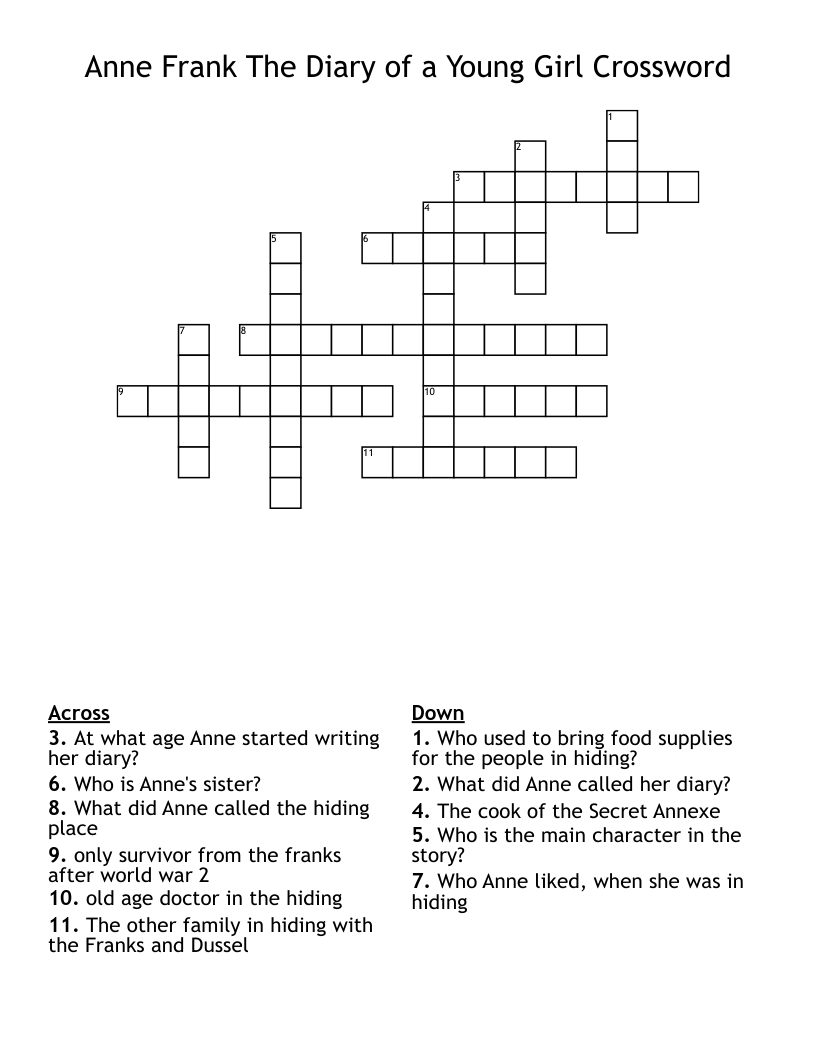 Anne Frank The Diary of a Young Girl Crossword