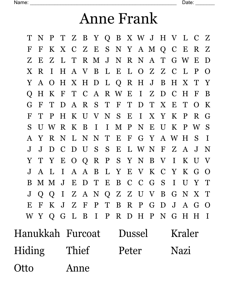 Anne Frank  Word Search