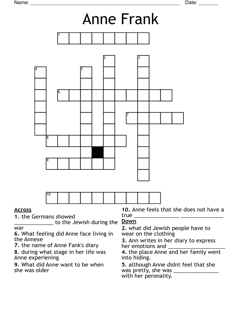 Anne Frank  Crossword