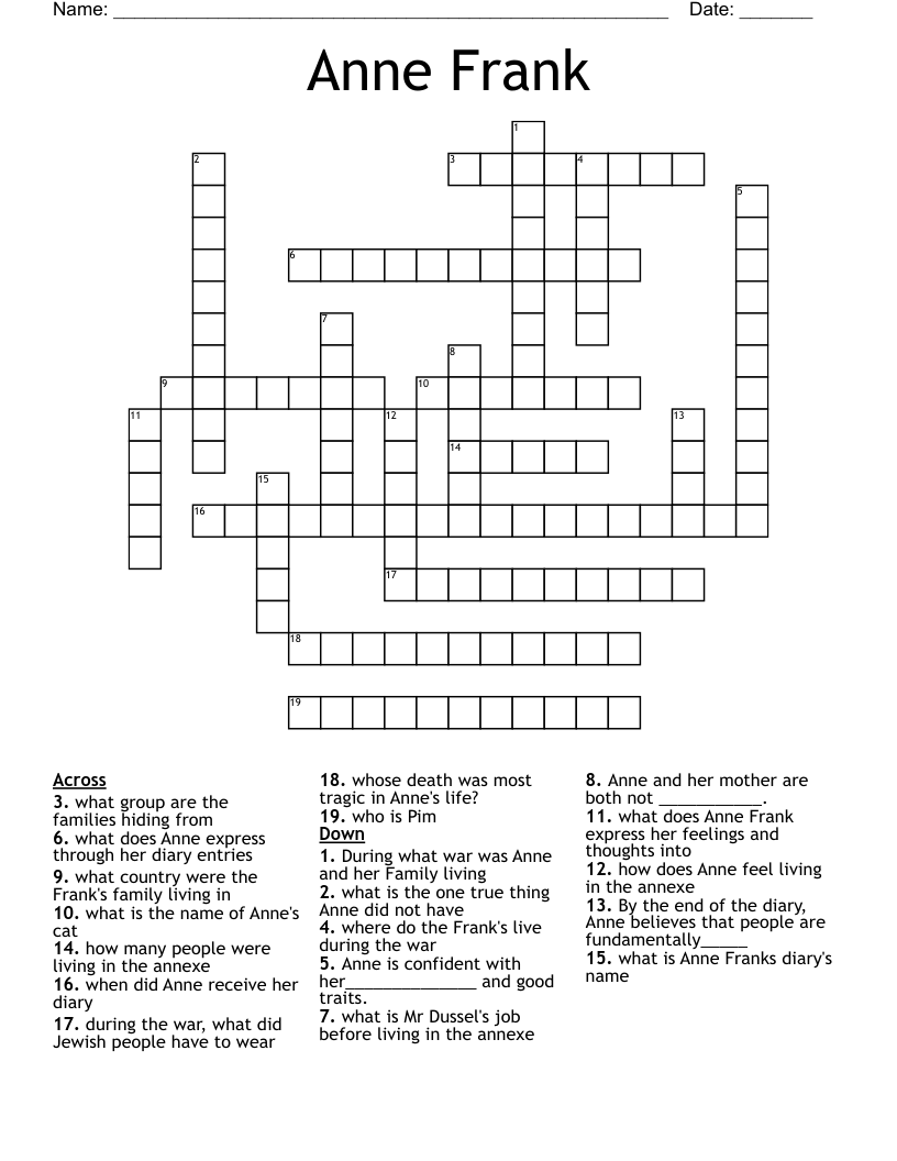 Anne Frank  Crossword