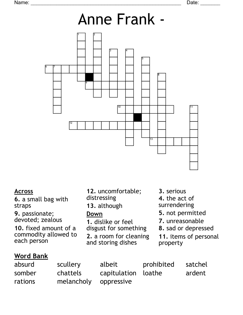 Anne Frank -  Crossword