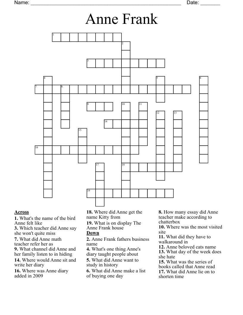 Anne  Frank Crossword