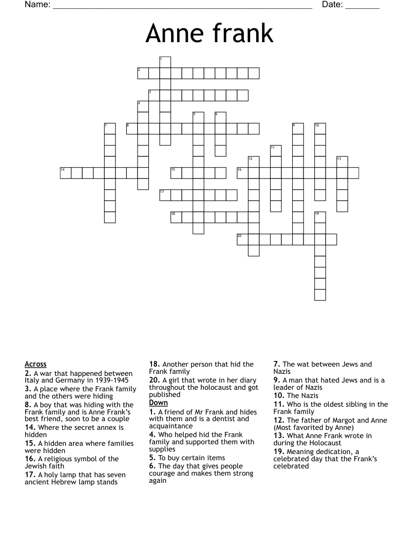 Anne frank Crossword