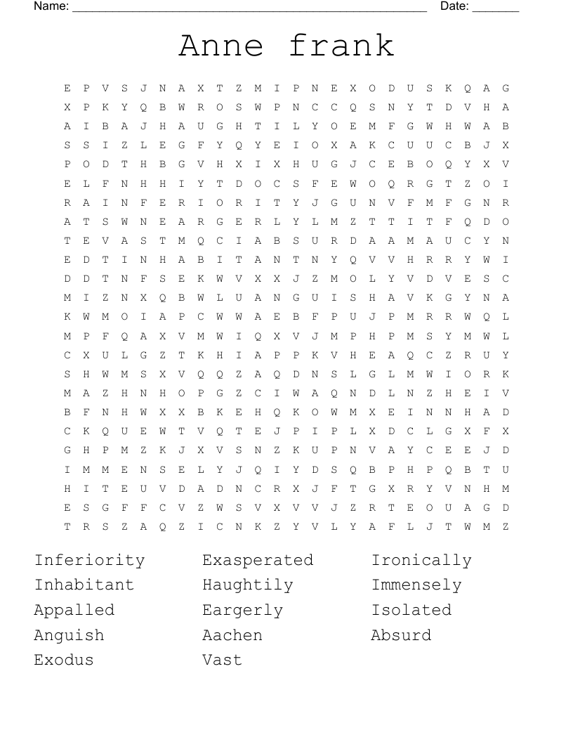 Anne frank Word Search