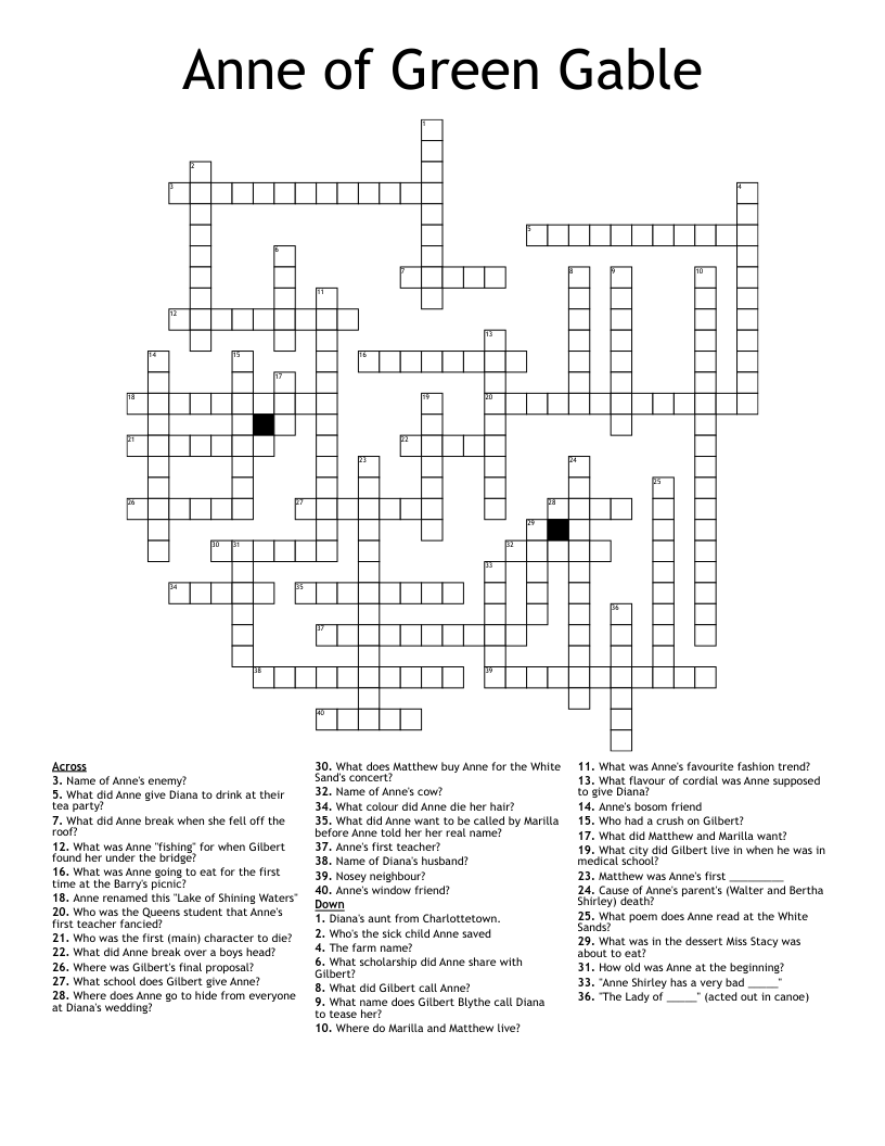 Anne of Green Gable Crossword