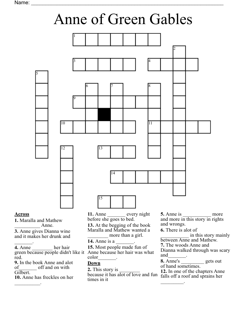 Anne of Green Gables Crossword