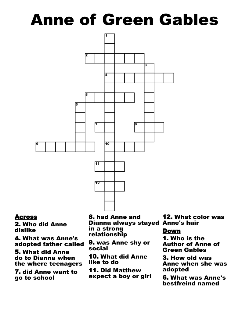 Anne of Green Gables Crossword