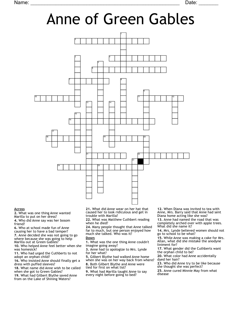 Anne of Green Gables Crossword