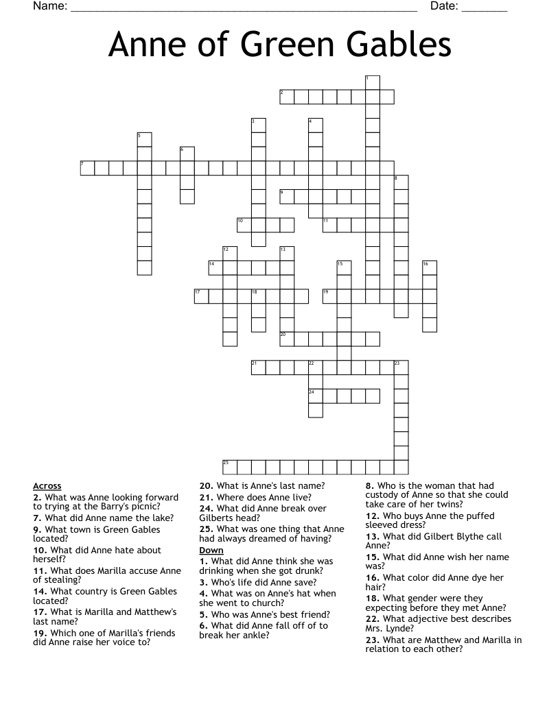 Anne of Green Gables Crossword