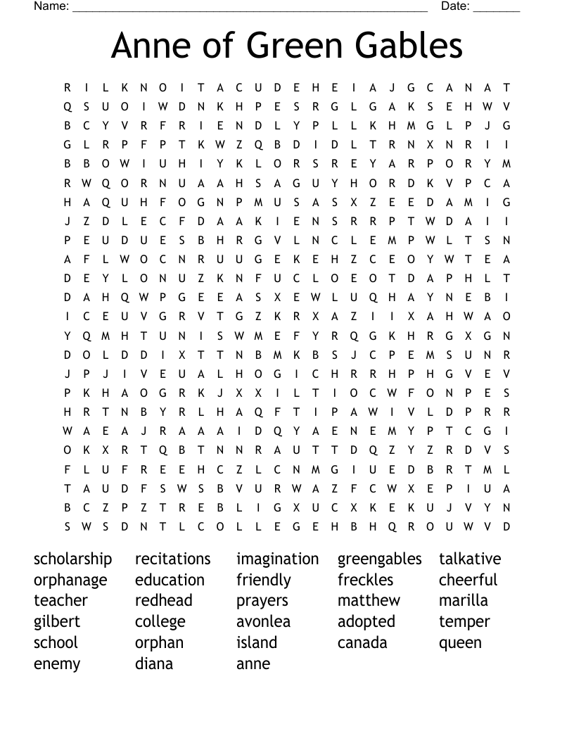 Anne of Green Gables Word Search
