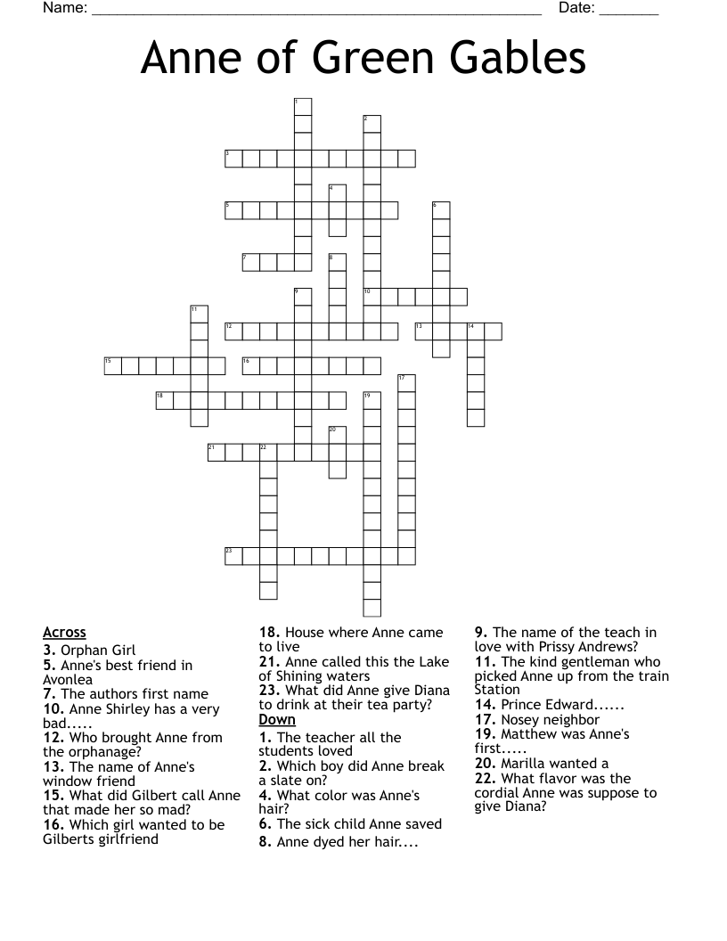 Anne of Green Gables Crossword