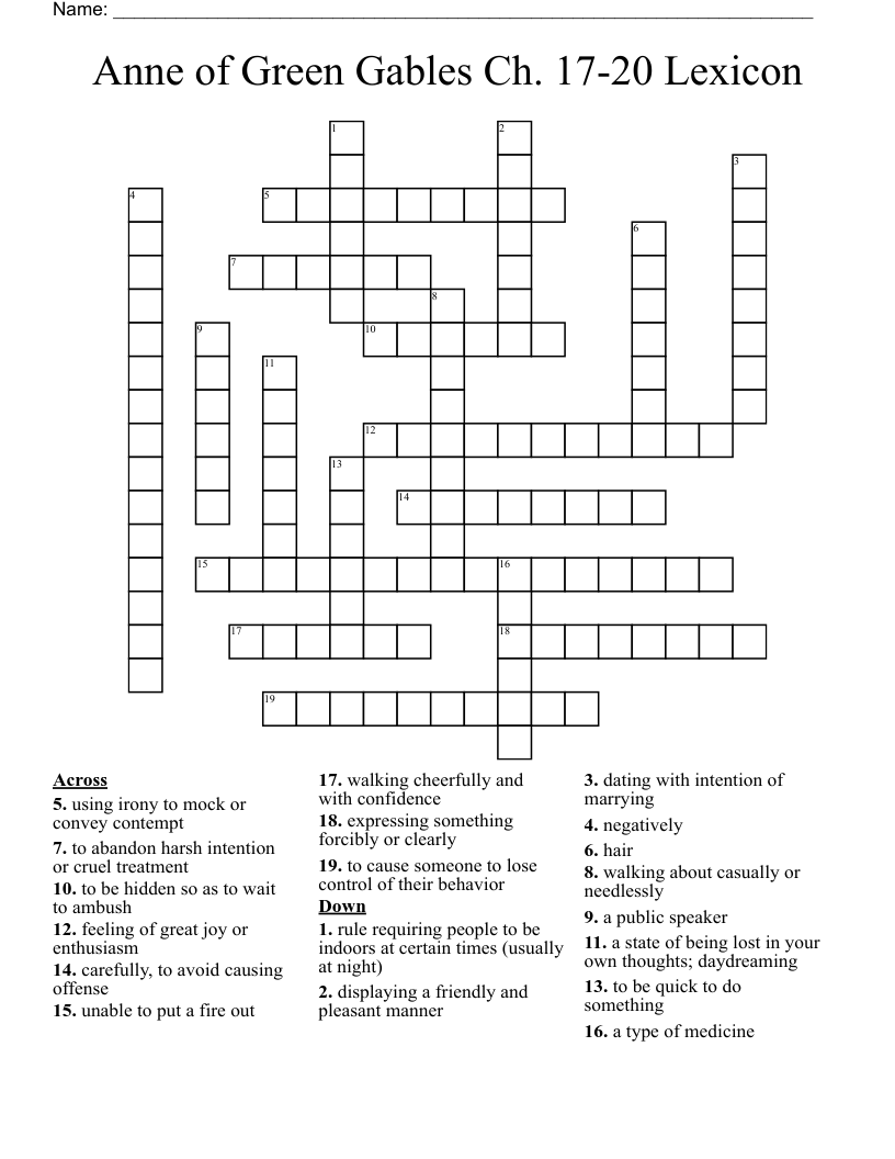 Anne of Green Gables Ch. 17-20 Lexicon Crossword
