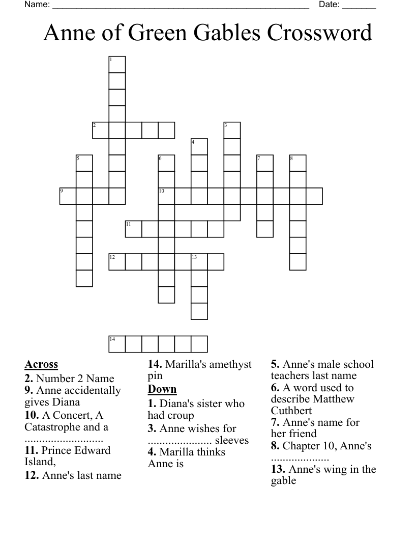 Anne of Green Gables Crossword
