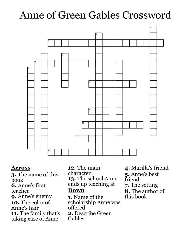 Anne of Green Gables Crossword