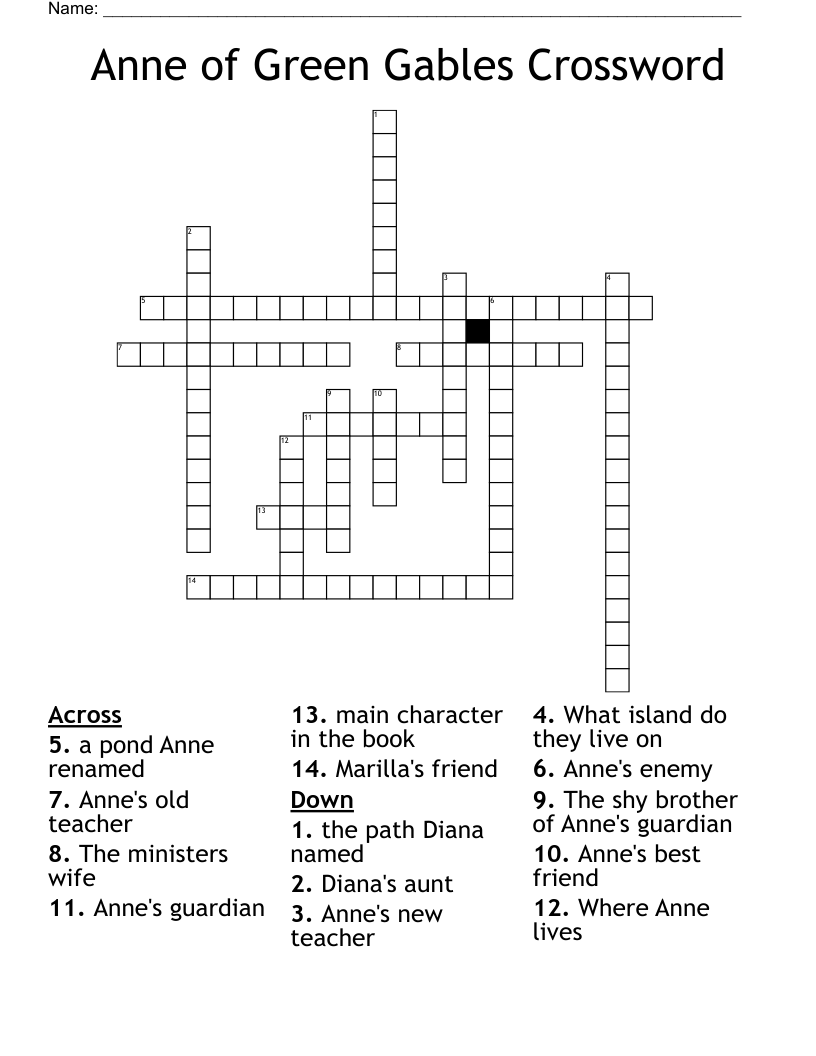 Anne of Green Gables Crossword 