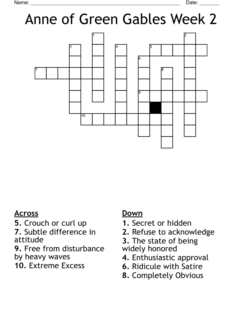 Anne of Green Gables Week 2 Crossword