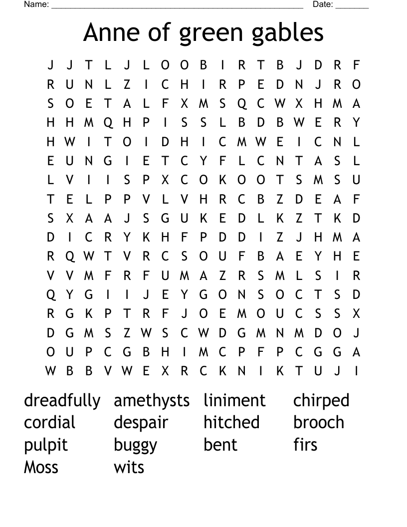 Anne of green gables  Word Search