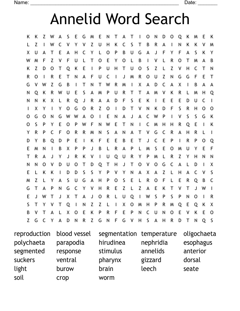 Annelid Word Search