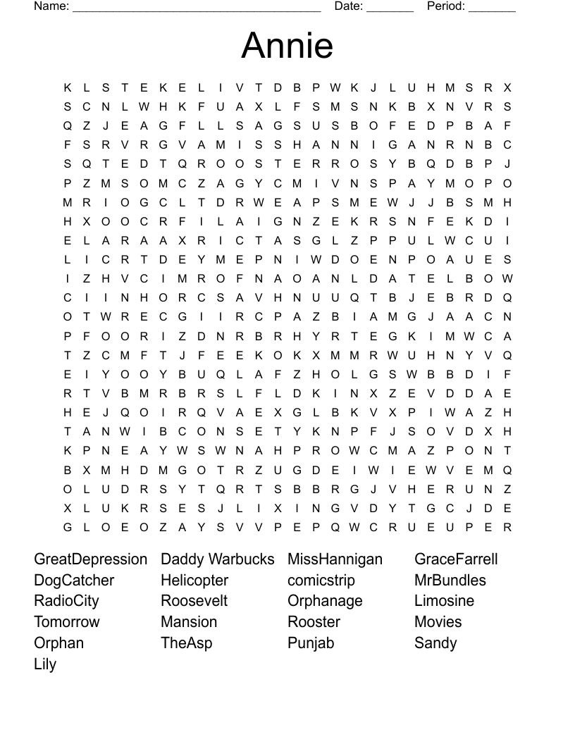 Annie Word Search