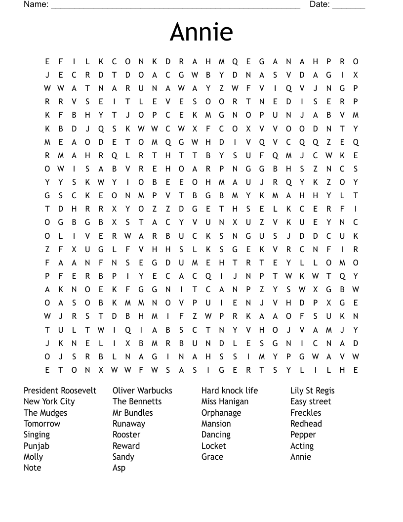 Annie Word Search