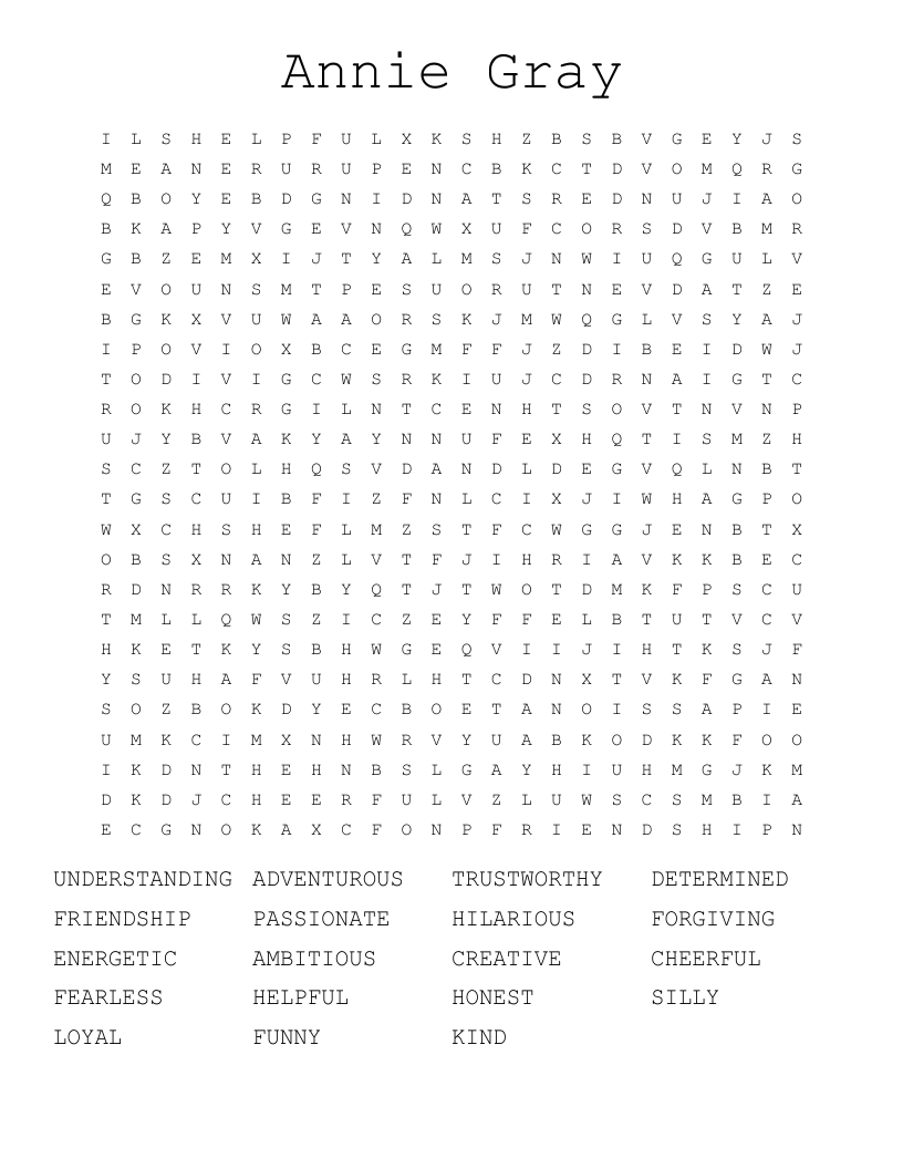 Annie Gray Word Search