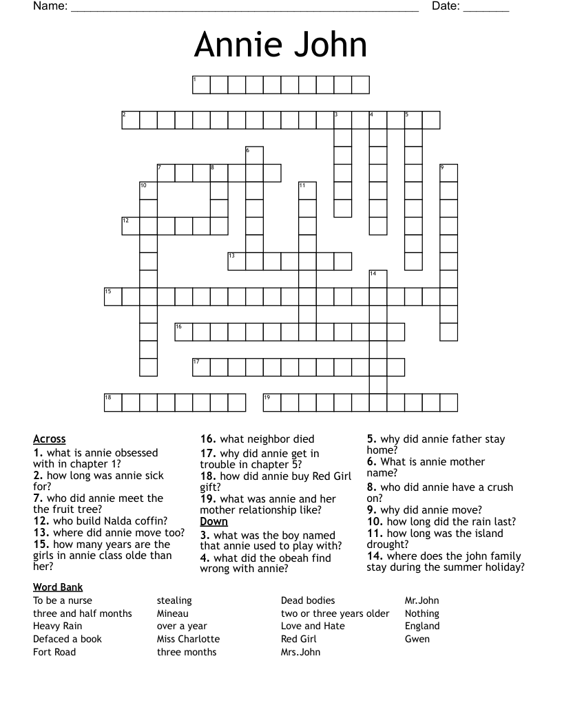 Annie John Crossword