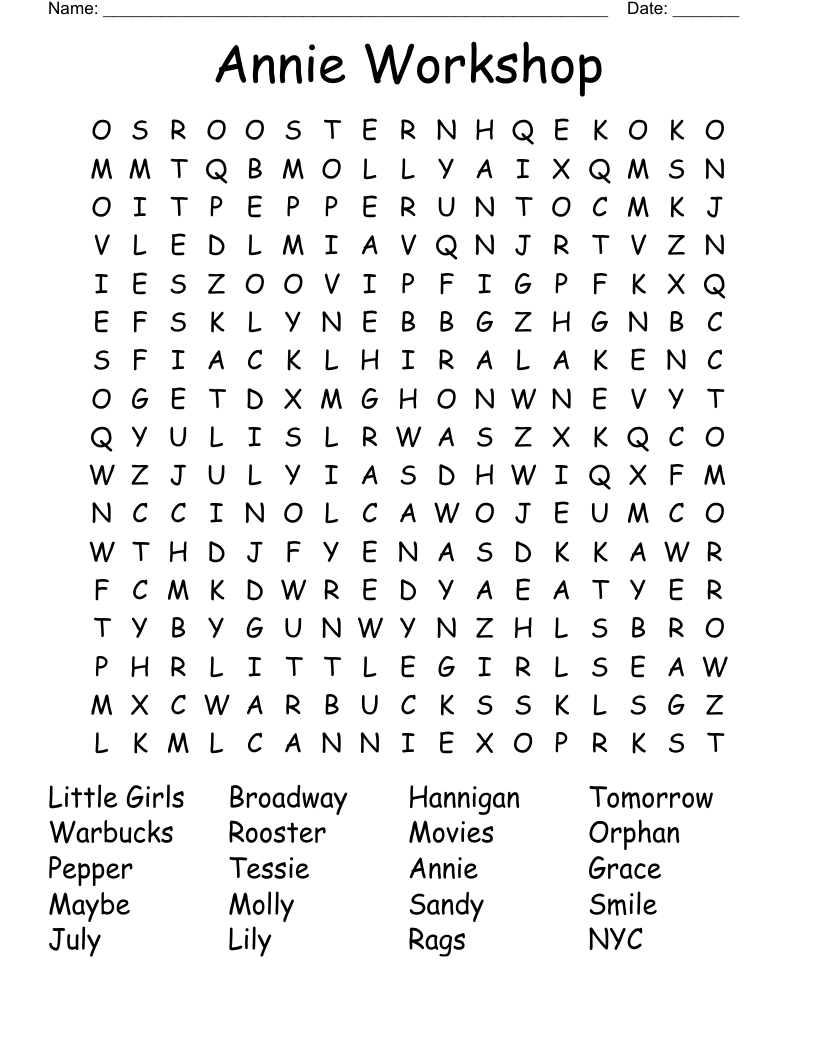 Annie Workshop  Word Search