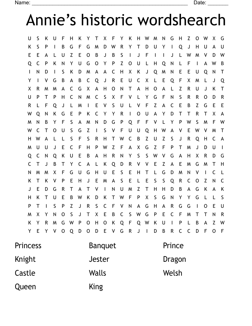 Annie’s historic wordshearch Word Search